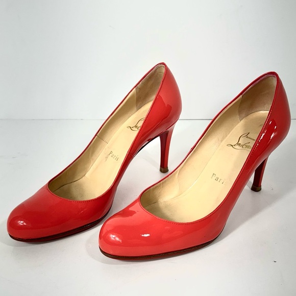 Christian Louboutin Coral Orange Patent Leather Round Toe Pumps Heels EU 36.5 - Picture 1 of 9